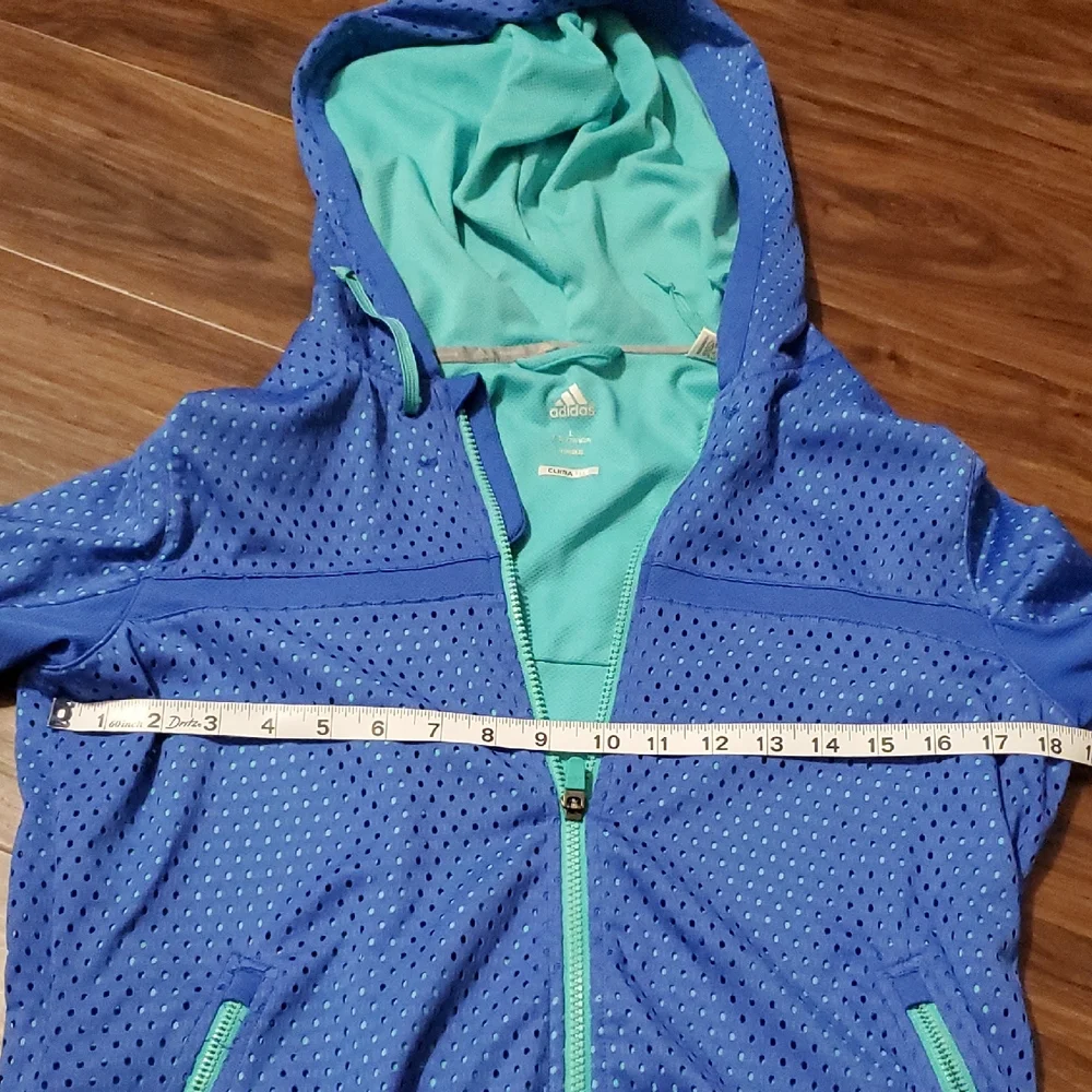 adidas Teal Green CLIMALITE Performance Jacket with Blue Zip - Picture 5 of 10
